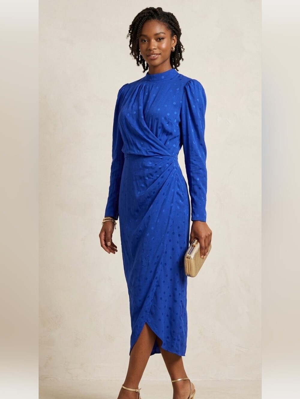 Reserved Long Sleeve Polka Dot  Midi Wrap Dress Sz 4